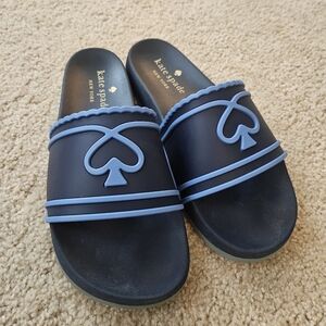 Kate Spade Navy and Light Blue Heart Slides Women's Size 9B